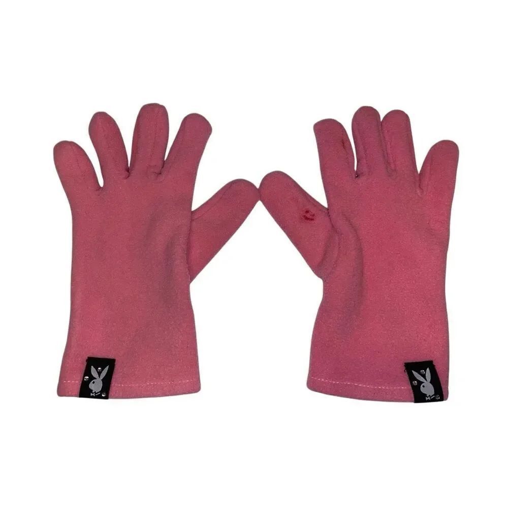 Playboy Bunny Vintage Y2K Fleece Winter Gloves Snow Fuzzy Soft Ski Snowboarding